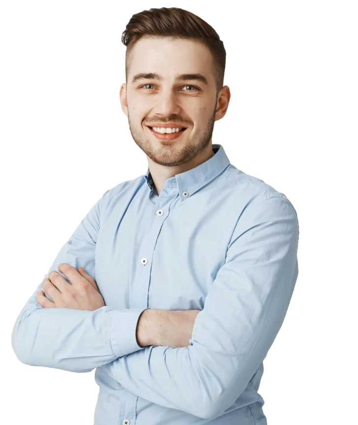 handsome young businessman with crossed arms smiling confident 1